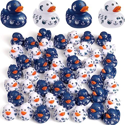 Jerify 12 Pcs 2 Inch Cruise Ducks for Hiding Mini Rubber Ducks for Cruise Ships Bath Toys Duckies for Kids Adult Valentine's Day Carnival Party Birthday Gifts Blue and White