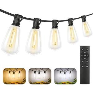 Brightever 150FT Outdoor Lights with Remote, 2700K/4000K/5000K Selectable LED String Lights for Outside with 75+2 ST38 Shatterproof Edison Bulbs, 3 Modes Dimmable Waterproof Hanging Lights for Patio