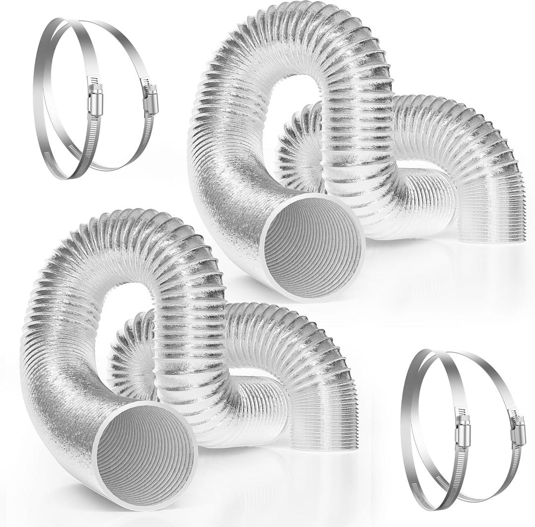 Vivosun 2-Pack 4 Inch 25 Feet Flex Air Aluminum Ducting Dryer, Flexible Vent Hose for HVAC Ventilation with Four 4 Inch Stainless Steel Clamps