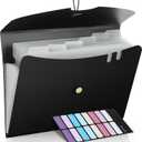 Sooez 7 Pocket Expanding File Folder, Premium Accordion File Organizer, Letter Size Folders for Documents, Sleek Filing Folders with Bungee Closure, Portable Folders for School Office Supplies, Black (Black-transparent Sleeves)