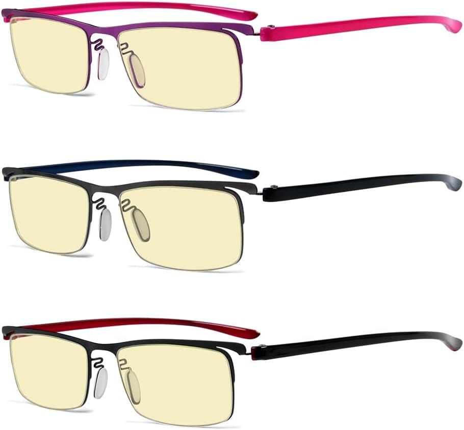 Eyekepper 3 Pack Yellow Tinted Filter Lens Classic Semi-Rim Reading Glasses Blue Light Blocking Computer Eyeglasses +1.25