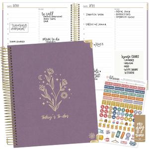 bloom daily planners Undated To-Do List Planner with Hourly Timed Schedule for Appointments - 185 Daily Pages (Half Year) - Hard Cover Page A Day Agenda (7 x 9) - Purple Linen
