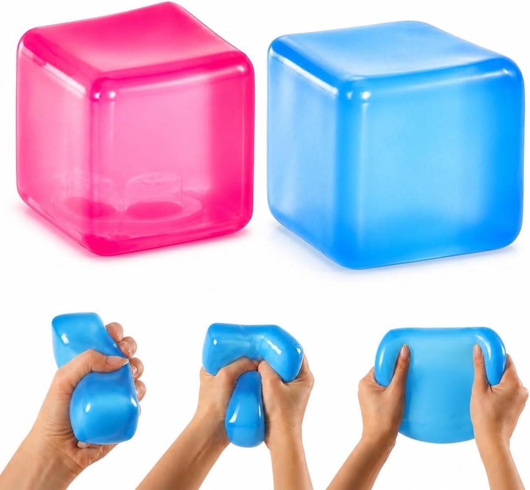 2Pcs Ice Cube Squishy Toy, Slow Nice Cube Fidget Toys, Stress Balls for Adults, Stress Relief Boost Focus Stress Balls Squeeze Children's Desktop Toys (Blue + Pink Packaged in A Color Box)