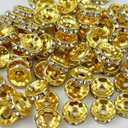 Honkoolly 120pcs 6mm Rondelle Spacer Beads Gold Plated Crystal Rhinestone Spacer Loose Beads for Jewelry Making DIY Bracelets Necklace Earring Craft(Gold White)