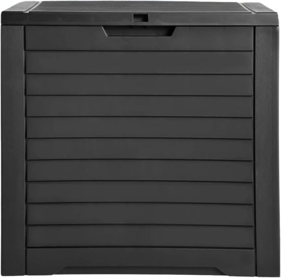 DWVO Louvered Large Deck Box, 31 Gallon Resin Outdoor Storage Box for Patio Furniture, Garden Tools and Pool Supplies, Lockable Lid and Side Handles, Waterproof and UV Resistant, Black