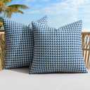MIULEE Pack of 2 Outdoor Throw Pillow Covers Decorative Farmhouse Square Waterproof Pillows for Tent Patio Garden Balcony Sofa, 18x18 Inch Blue