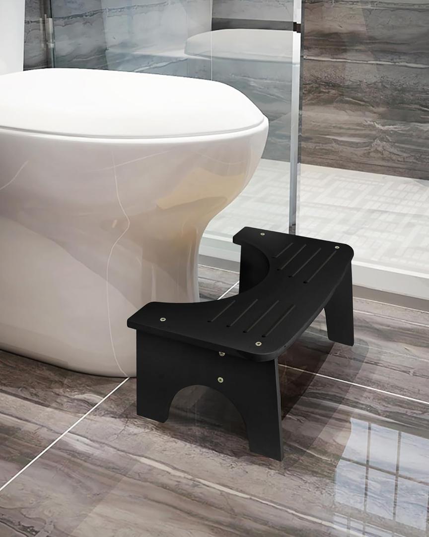 Bamboo Toilet Stool, 7" Toilet Stool Squat Adult, Non-Slip Poop Stool for Bathroom, Portable Squat Toilet Pooping Stool for Kids, Easy of Use and Clean - Improve Squatting Posture and Comfort (Black) (7inch (1 Pack))
