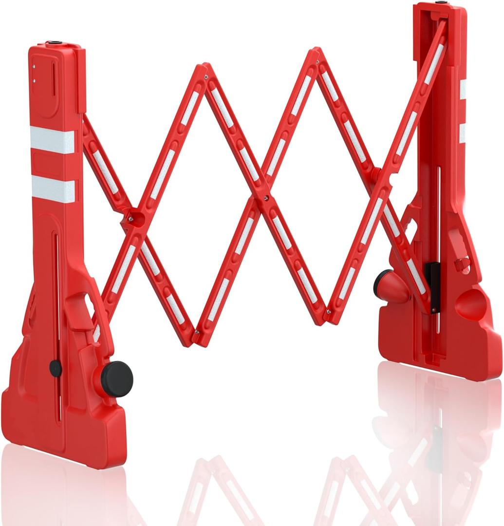 RELIANCER Expandable 7.41ft Safety Barricade,Retractable Security Barrier Water Filled Weighted Base,Adjustable Traffic Barricades,Outdoor Crowd Control Barriers,Driveway Isolation Gate,Garden Fence