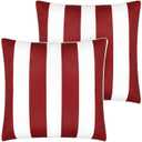 Pack of 2 Outdoor Throw Pillows 18x18 Inch, Water-Repellent & Fade Resistant Patio Pillows with Inserts, All Weather Decor for Patio Furniture Garden Couch Poolside, Red White