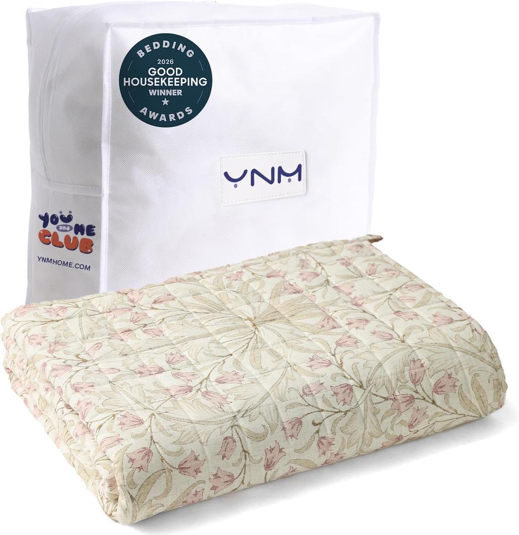 YnM 12lbs Weighted Blanket for Adults, Linen Heavy Bed Throw Blanket with Cooling Glass Beads for All Season Use, Ideal for ~110lbs (60x80 Inches, Queen, Campanula)