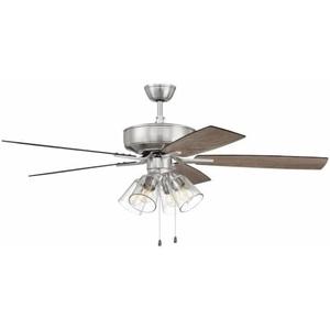 Craftmade P104BNK5-52DWGWN Pro Plus 52" Ceiling Fan with LED Lights & Pull Chain, 5 Reversible Driftwood/Grey Walnut MDF Blades, Brushed Polished Nickel