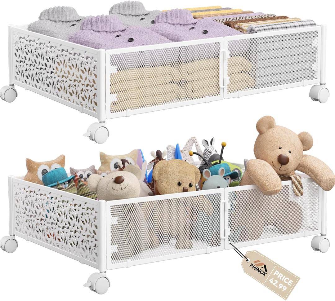 Under Bed Storage, Under the Bed Storage Containers with Wheels, Under Bed Shoe Storage Organizer Drawer for Bedroom Clothes Shoes Blankets -2Pack (2 Pack(15.723.6"), White)