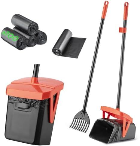 TIMINGILA 36" Pooper Scooper Swivel Bin & Rake with 100 Dog Poop Bags,Adjustable Long Handle for No-Bend Cleanup,Portable Non-Breakable Dog Poop Scooper for Large Medium Small Dogs