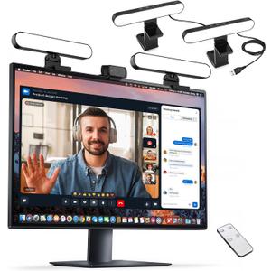 yAyusi Dual-lamp Video Conference Lighting, LED Streaming Light with Remote and Touch Control, Zoom Lighting for Computer, Webcam Laptop Monitor Ring Light for Video Calls/Zoom Meetings/Video Recording (Black)