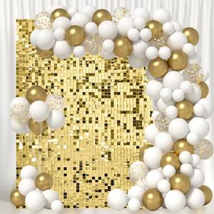 Light Gold Shimmer Wall Backdrop 36 Panels Cover 6 x 6 Ft, Photo Backdrops for Wedding,Anniversary,Birthday,Party Decoration, 36Pcs