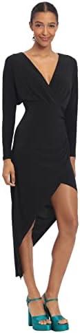 Donna Morgan Women's Long Sleeve Faux Wrap Asymmetric Hem Dress, Size 16