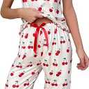 Remidoo Women's Cherry Print Pajama Sets Cami Top and Pants 2 Pieces Pj's Sleepwear, S