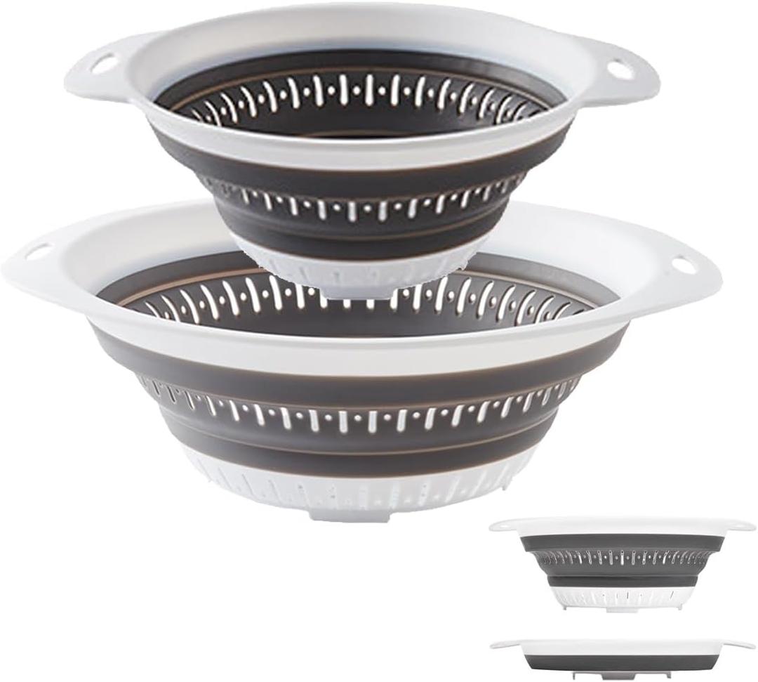 Collapsible Colander and Strainer,Silicone Strainer Colanders & Food Strainers,for Vegetable and Fruit, Kitchen Essentials (2, White, 1.3L+2.5L) White
