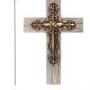 Comfy Hour 13" Decorative Layered Wall Cross, Antique Style Copper Tone Cross on Rustic Wood Look Base, Artisan Crafted Resin Plaque for Home and Office Wall Art