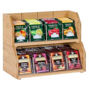 TIOPGHAD 2-Layer Stackable Bamboo Tea Bag Organizer Storage Holder & Rack - Wooden Tea Box Containers - Stand for Countertop or Cabinet