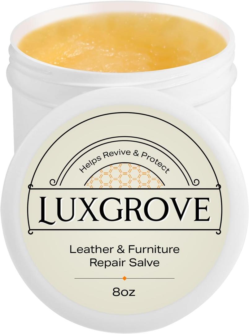 LUXGROVE Leather & Furniture Repair Salve- Polisher, Leather Cleaner and Conditioner for Furniture - UV Protectants Help Prevent Cracking or Fading, for Car Seat, Couch, Shoe, Purse, Boot - 8oz