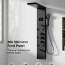 Homevacious 5 In 1 Shower Panel Tower System LED Rain Waterfall Shower Head and Adjustable Massage Body Jets 3 Settings Handheld Head and Tub Spout Stainless Steel Bathroom Panel Matte Black