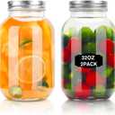 Glass Mason Jars, 2 Pack 32oz Clear Glass Regular Mouth Canning Jars with Lids for Sealing, Ideal for Food Storage, Snacks, Candies, Jam, Honey, Wedding Favors, Shower Favors, DIY Projects