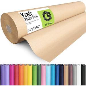 GUTAG 36" x 1200" (100') Kraft Paper Roll for Craft Bulletin Board Paper Art Table Covering Crafting Gift Wrapping Bouquet Packing Parcel 70GSM 50LB (Brown, 36x1200)