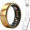 Smart Ring for Women Men, Health Fitness Ring Gen 3 with Free App No Subscription Fee, Stress & Sleep Monitor, Heart Rate & Step Tracker, IP68 Waterproof, Android/iOS Compatible (Gold,7)