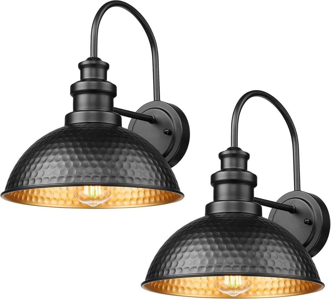 Outdoor Barn Lights, 11.4 Inch Farmhouse Exterior Lighting Fixture, Anti-Rust Waterproof Industrial Black Outside Wall Sconces, Industrial Outdoor Wall Light for Porch,Garage,Patio (Black, 2 Pack)