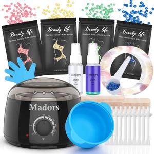 Waxing Kit for Women Madors Wax Warmer Hair Removal Kit with Intelligent Temperature Control Wax Machine and Hard Wax Beads (Black)