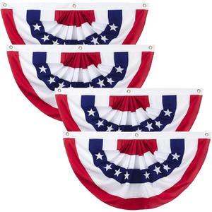 3x6Ft American Bunting Flags for Outside: 4th of July Decorations Outdoor USA Patriotic Pleated Half Fan Bunting Flag for Porch Banner Decor 4 pack