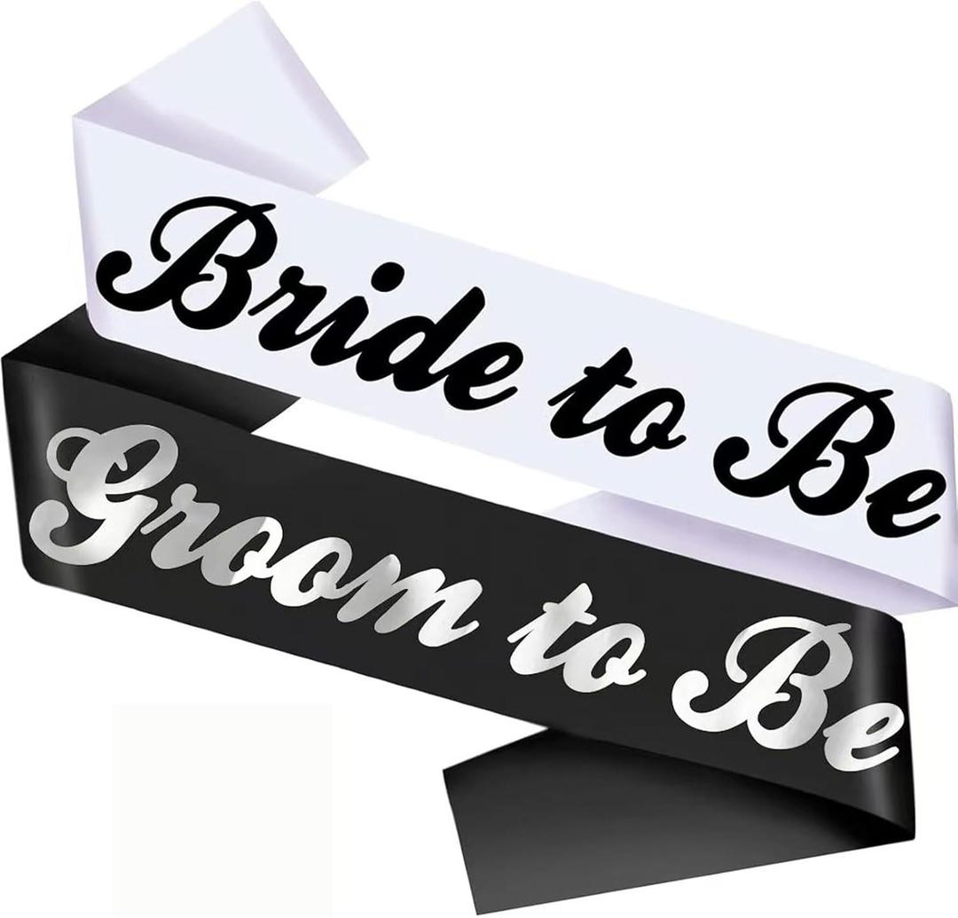 2 Pcs Bride to Be and Groom to Be Sash Bachelorette Sashes for Bridal Shower Wedding Hen Party Decorations White and Black
