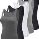 BQTQ 5 Pack Women's Tank Tops Square Neck Sleeveless Ladies Tank Top Undershirts (Large, Black, White, Gray, Dark Gray)
