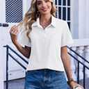 Zeagoo Women Blouses Short Sleeve Button Down Shirts Business Casual Dressy Work Tops Summer Spring Clothes (White, M)