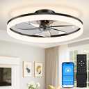 VOLISUN Low Profile Ceiling Fans with Lights and Remote, 27.6in Fandelier Ceiling Fan Flush Mount, 3000K-6500K Smart Bladeless LED Fan Light, Black Modern Ceiling Fans with Lights for Bedroom