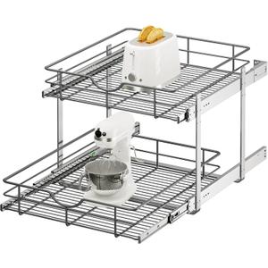 2 Tier Pull Out Cabinet Organizer - 20" W x 22" D Soft Close Slide Out Shelves with Shelf Liners - Pullout Drawers for Kitchen Cabinets, Pantry, Bathroom, Heavy Duty Steel Wire Baskets