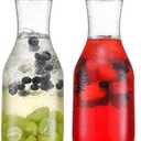 NETANY 50oz Water Carafe with Flip Top Lid, Clear Plastic Pitcher for Iced Tea, Juice, Lemonade, Milk, Cold Brew, Mimosa Bar - Juice Containers with Lids for Fridge - Set of 2, HAND WASH ONLY