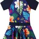 BAOHULU Toddler Girls Swimsuit One Piece Cute Floral Dress Swimwear 3-8 Years (4-5T, T Big Navyflower)