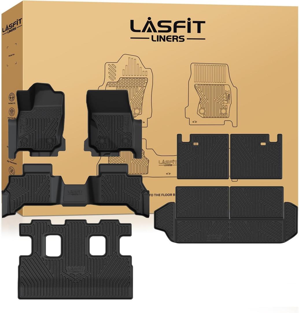 LASFIT Floor Mats for Toyota 4Runner 2025-2026 (Only Fit 7 Seats) | All Weather Custom Fit Anti-Slip TPE Floor Liners Accessories for 6th Gen 4Runner, 1st & 2nd Row & Cargo& Backrest Mats, Black