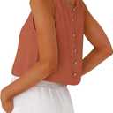 Tank Tops Women Cotton Linen Crop Top Round Neck Basic Vest Tops Women Solid Color Button Back Sleeveless Blouse Loose Fit Lightweight Breathable Crop Top Trendy For