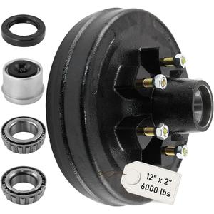 6 on 5.5" Trailer Brake Drum Kit Replaces for 5200-6000 lbs Axle Hub Heavy Duty, 6 Bolt Trailer Brake Hub Drum Fit for 12" X 2" Electric and Hydraulic Trailer Brake Assembly