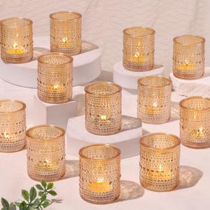 30 Pcs Gold Votive Candle Holders, Tea Light Candle Holders with Polka Dot Embossed, Gold Table Centerpieces for Weddings, Home Decor, Baby Shower, Special Occasions