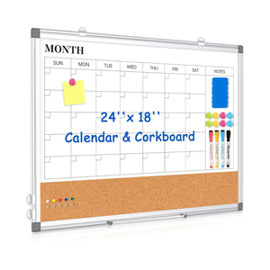 Monthly Calendar Whiteboard Dry Erase Cork Board Combo for Wall, 24" x 18" Double-Sided Calendar White Board and Bulletin Board, Portable Board for Office, Kitchen, School, Home
