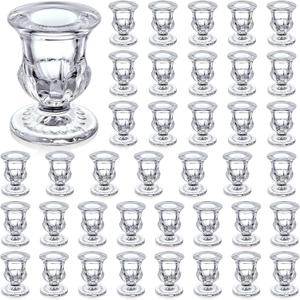 Foaincore 42 Pcs Candlestick Holders Bulk 2.5 Inch Taper Candle Holder for Table Centerpiece Thick Glass Ritual Candle Stand for Wedding Christmas Valentines Festival Party Decorations(Clear)