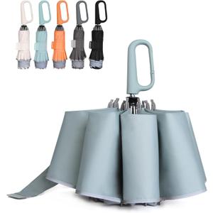 QWB TUMAAOTU Inverted Umbrella with Carabiner Handle, Wind Proof Umbrellas For Rain and Sun, 46 Inch Portable Reverse Folding UV Umbrella, Car Umbrella for Women Men, 10 Ribs (green)