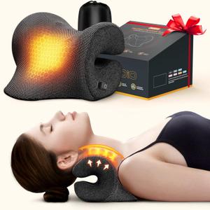 Deep Heated Neck Stretcher with Graphene Heating Pad, Odorless Neck Cloud Cervical Traction Device for Pain Relief, Chiropractic Pillow for Neck & Shoulder Comfort, Gift for Women, Men (Black)