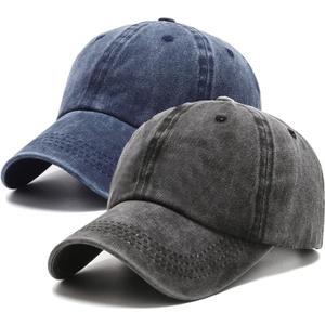 PFFY 2 Packs Vintage Washed Distressed Baseball Cap Dad Golf Hat Black+Blue