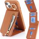 2 x for iPhone 15 Plus Case with Card Holder for Women,for iPhone 15 Plus Phone Case Wallet with Strap Credit Card with Kickstand Zipper Case for Apple15plus - Brown