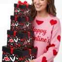 Epakh 4 Pcs Square Nesting Boxes Decorative Gift Boxes with Lids Black Red Hearts Assorted Sizes for Anniversary, Birthday, Wedding, Bridal Shower Party Gifts(Sweet)